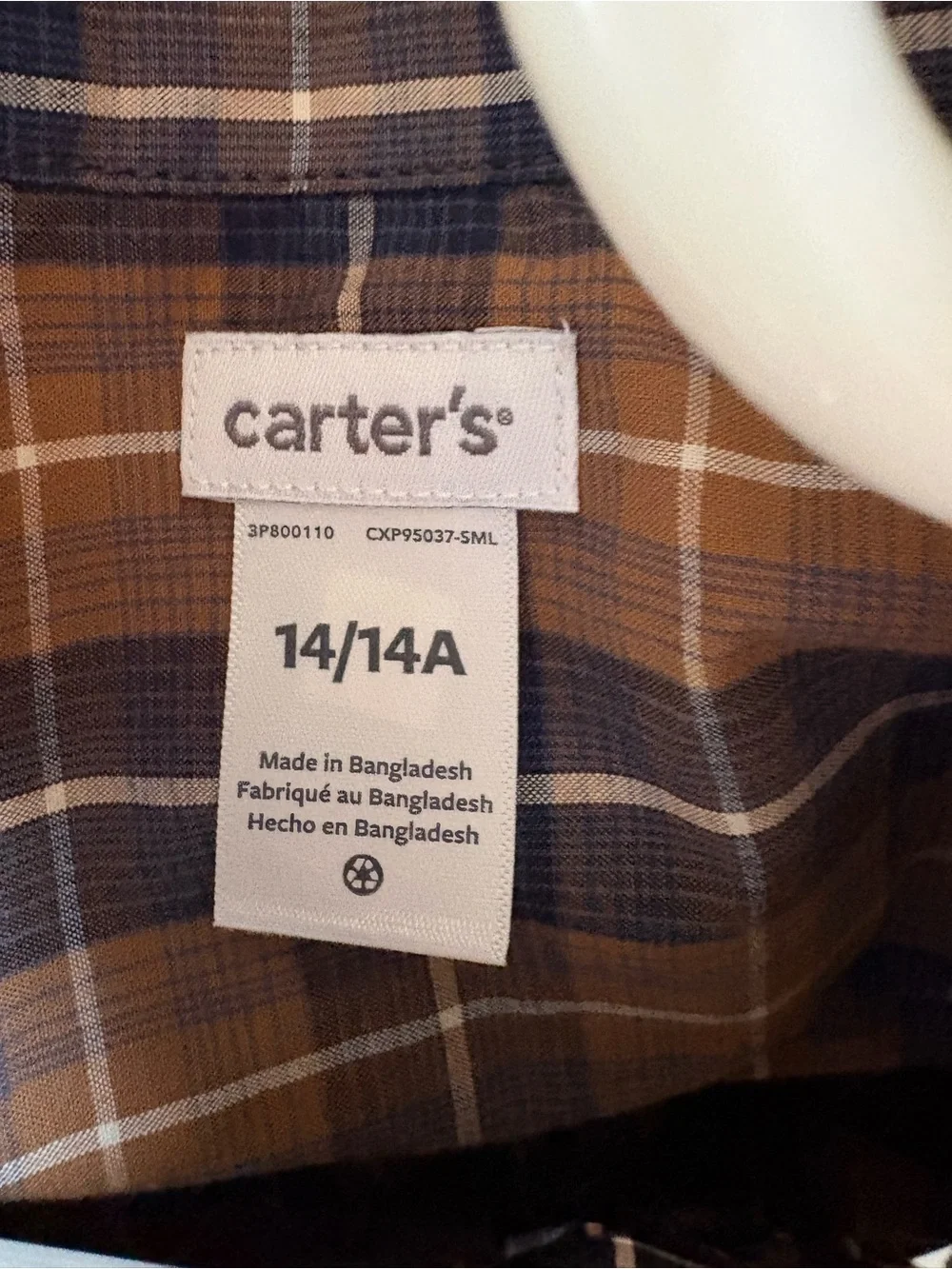 Carter's Brown and Navy Plaid Button-Down Shirt